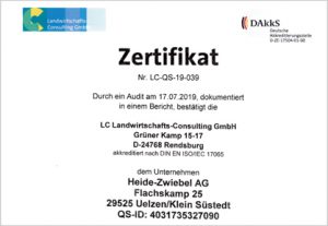 Heide-Zwiebel AG Kl. Süstedt - Zertifikat Qualitätssystem